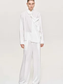 Clothing-Source Unknown Mesash Twisted Scarf Blouse, White