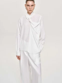 Clothing-Source Unknown Mesash Twisted Scarf Blouse, White