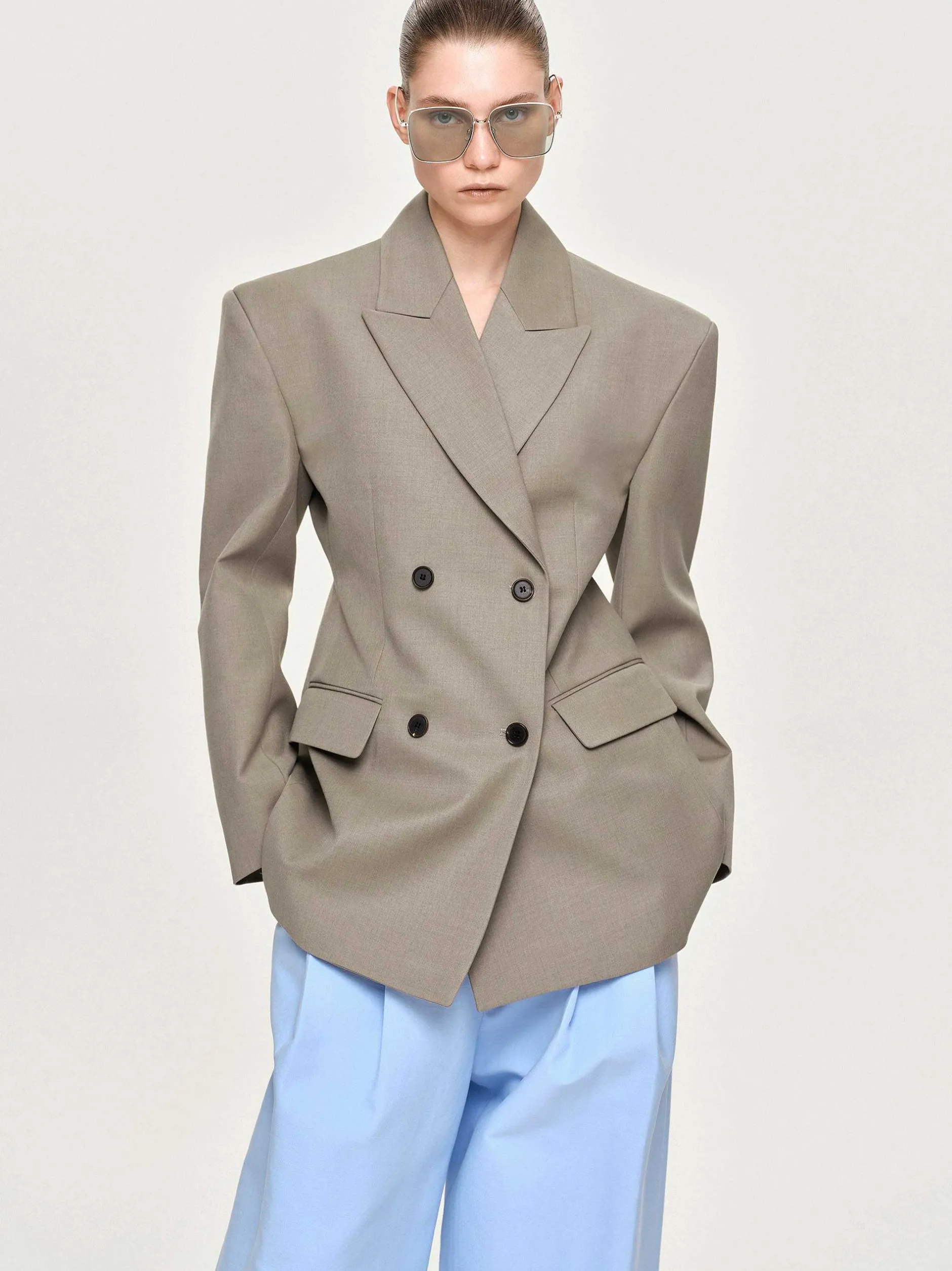 Clothing-Source Unknown Messi Double Breasted Blazer, Dune