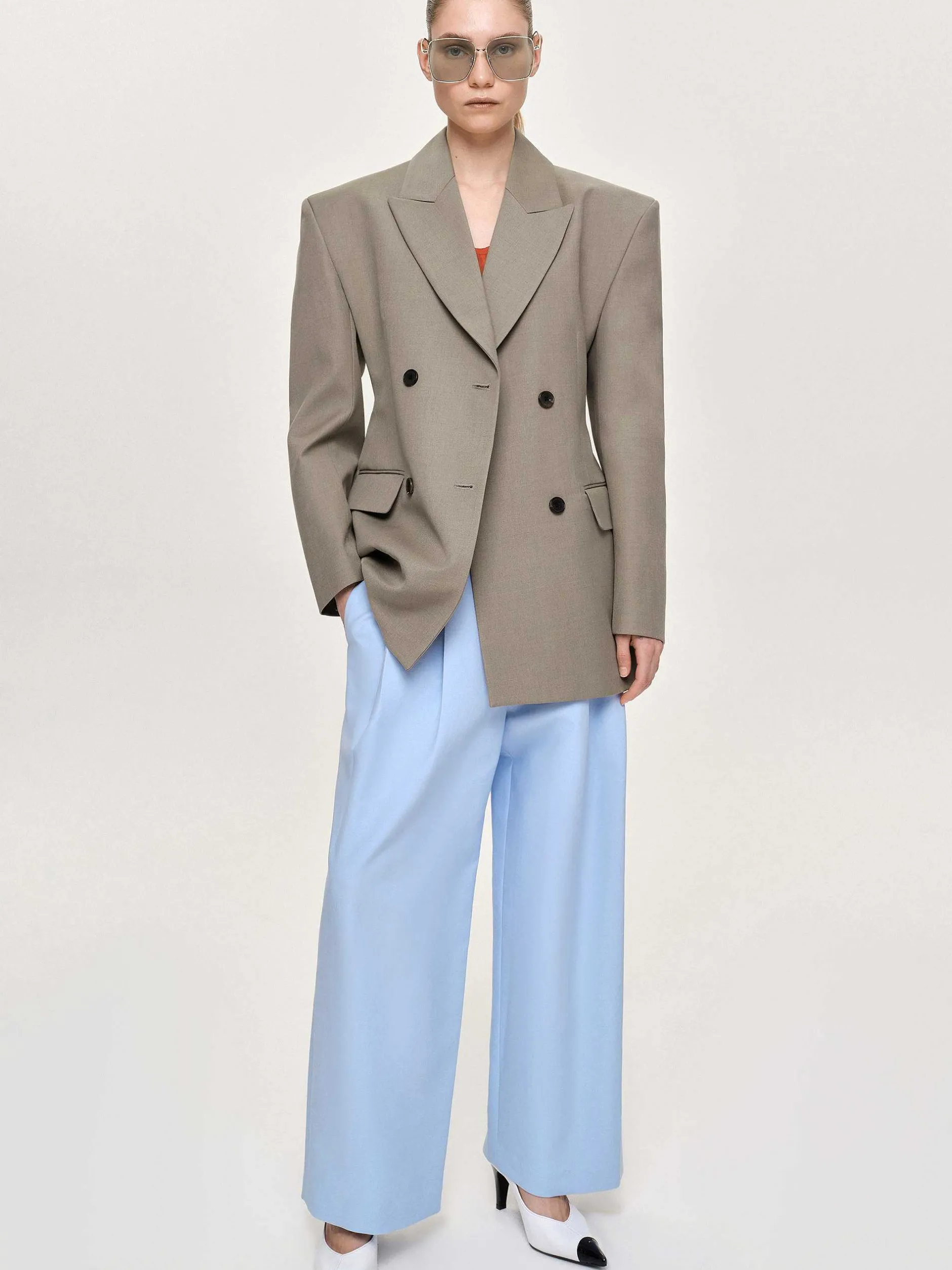 Outerwear-Source Unknown Messi Double Breasted Blazer, Dune
