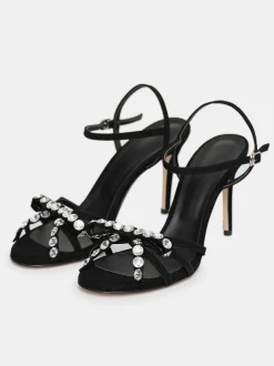 Shoes & Bags-Source Unknown Micol Open Toe Jeweled Heel Sandals, Black