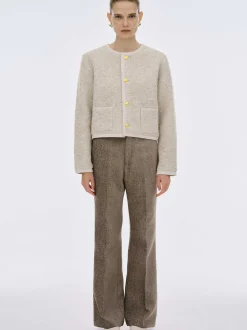 Clothing-Source Unknown Mogador Shearing Wool Cardigan, Beige Melange