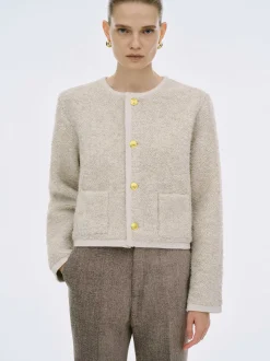 Clothing-Source Unknown Mogador Shearing Wool Cardigan, Beige Melange