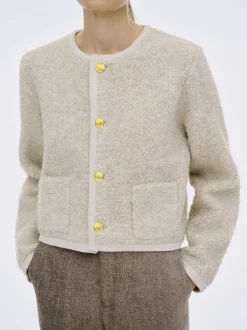 Clothing-Source Unknown Mogador Shearing Wool Cardigan, Beige Melange
