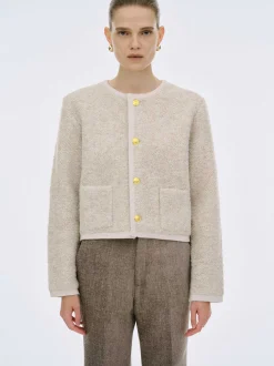 Knitwear-Source Unknown Mogador Shearing Wool Cardigan, Beige Melange