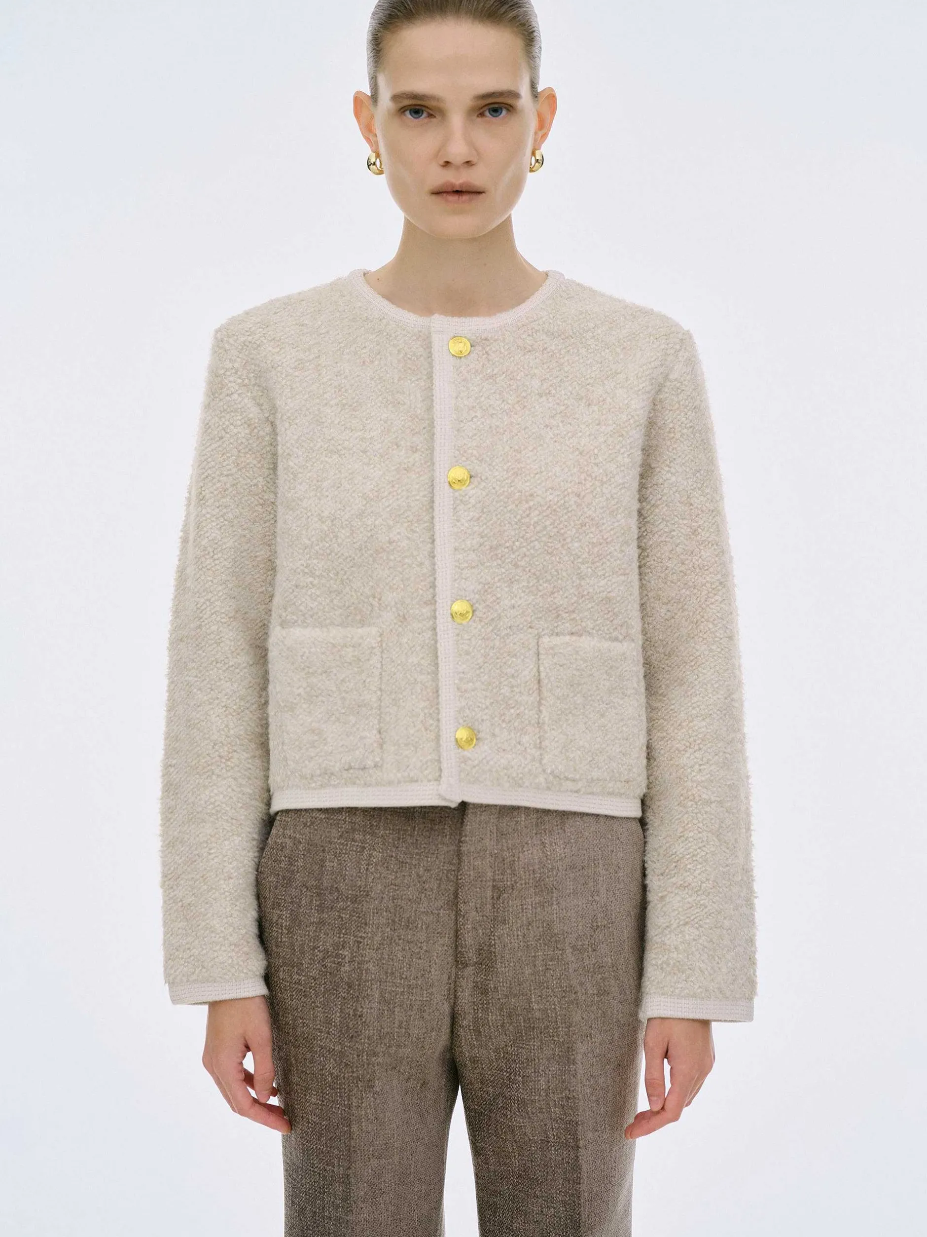 Knitwear-Source Unknown Mogador Shearing Wool Cardigan, Beige Melange