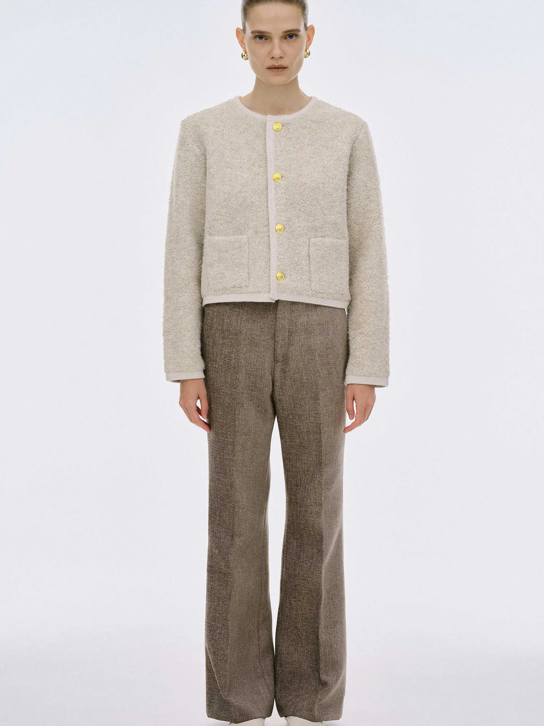 Knitwear-Source Unknown Mogador Shearing Wool Cardigan, Beige Melange