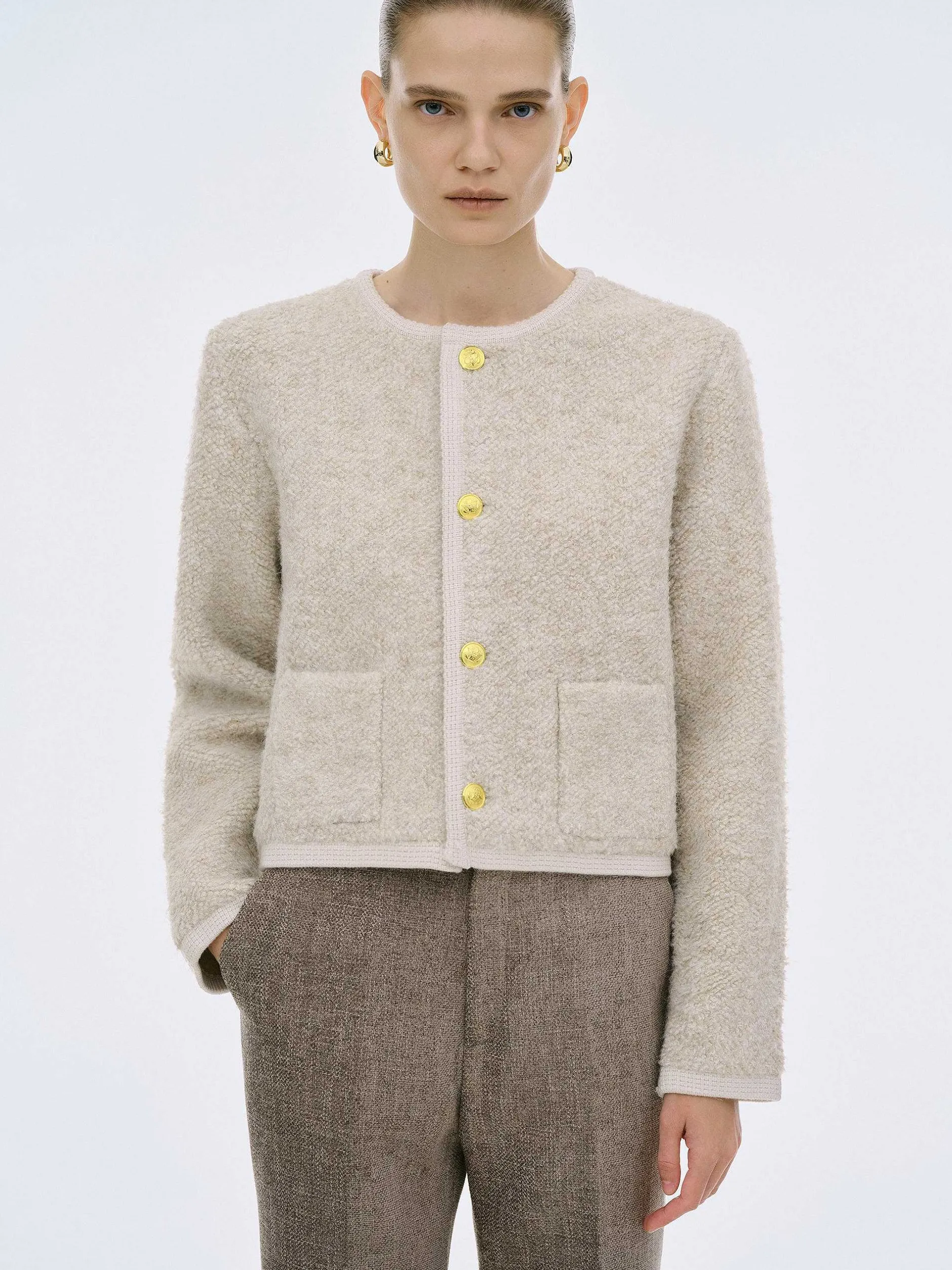 Knitwear-Source Unknown Mogador Shearing Wool Cardigan, Beige Melange