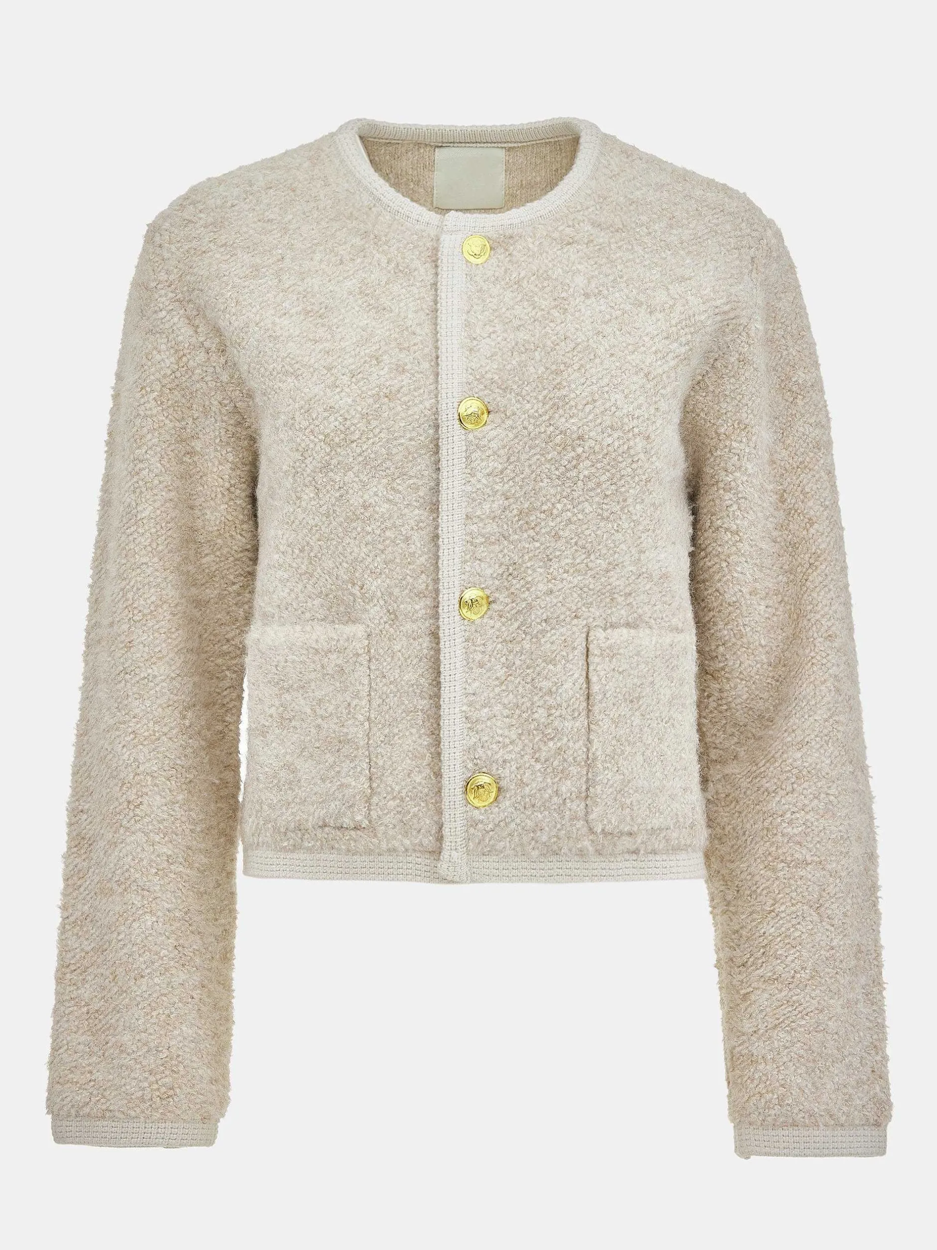Knitwear-Source Unknown Mogador Shearing Wool Cardigan, Beige Melange