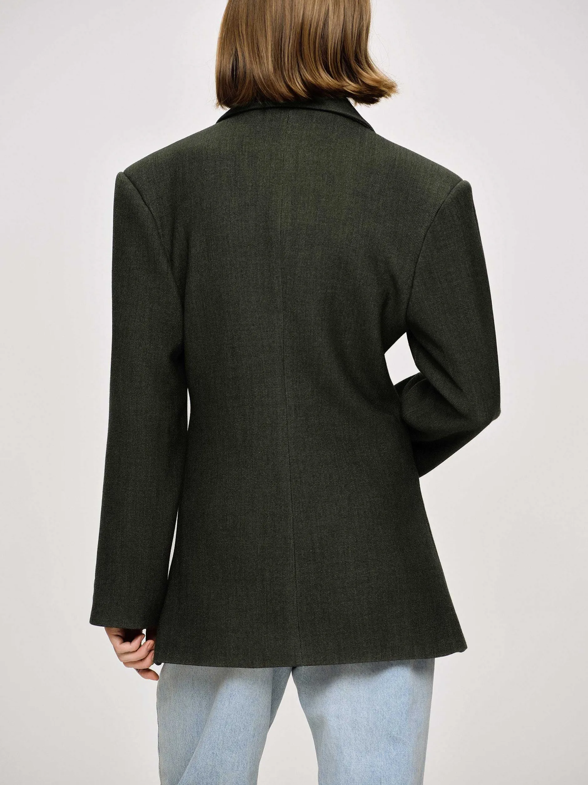 Outerwear-Source Unknown Nangy Double Breasted Cinched Blazer, Charcoal Grey