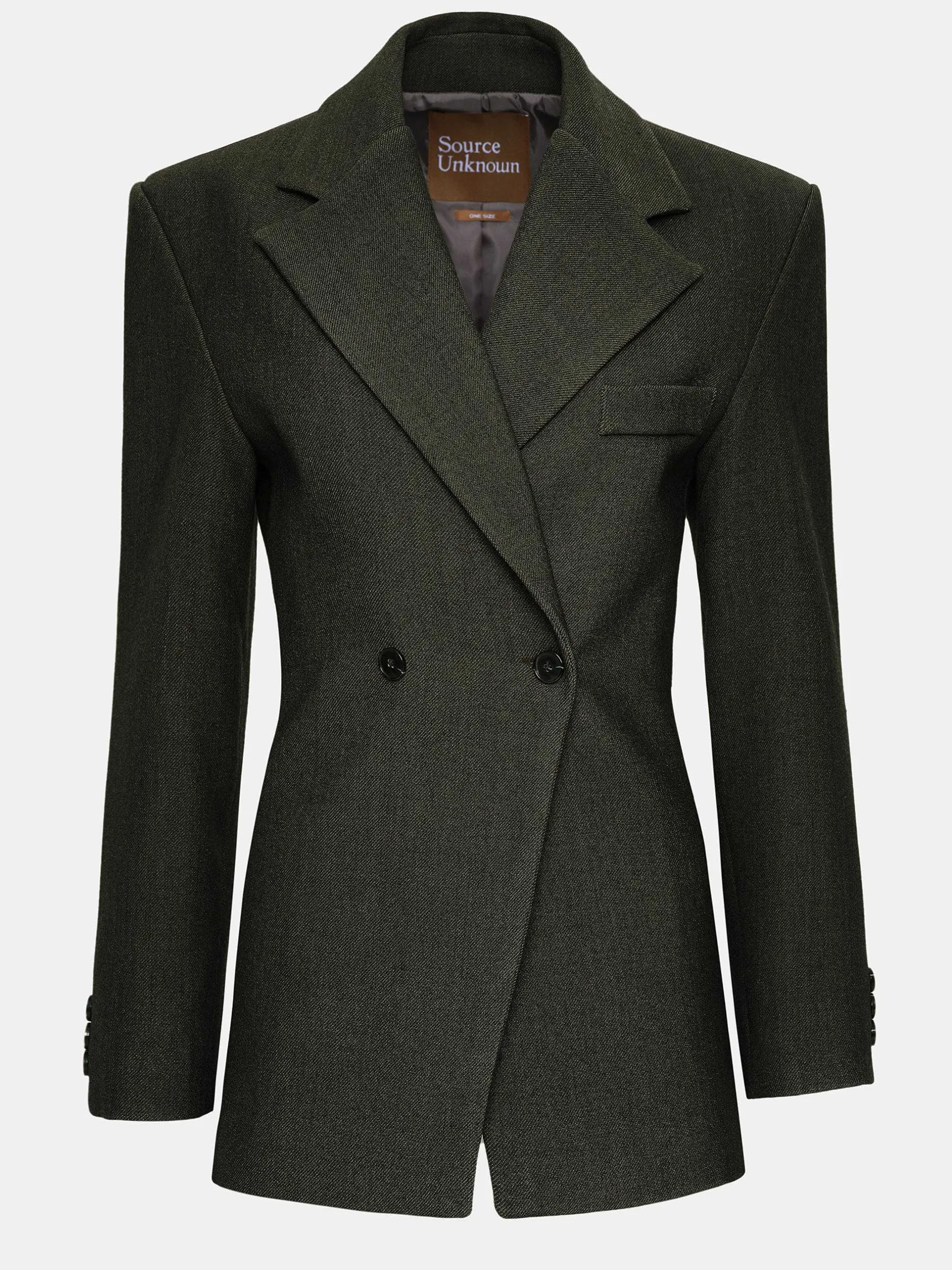 Outerwear-Source Unknown Nangy Double Breasted Cinched Blazer, Charcoal Grey