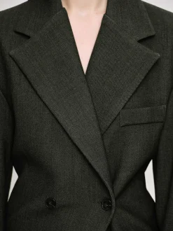 Outerwear-Source Unknown Nangy Double Breasted Cinched Blazer, Charcoal Grey