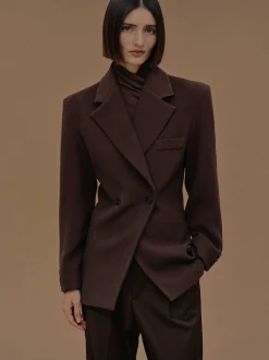 Clothing-Source Unknown Nangy Double Breasted Cinched Blazer, Pecan