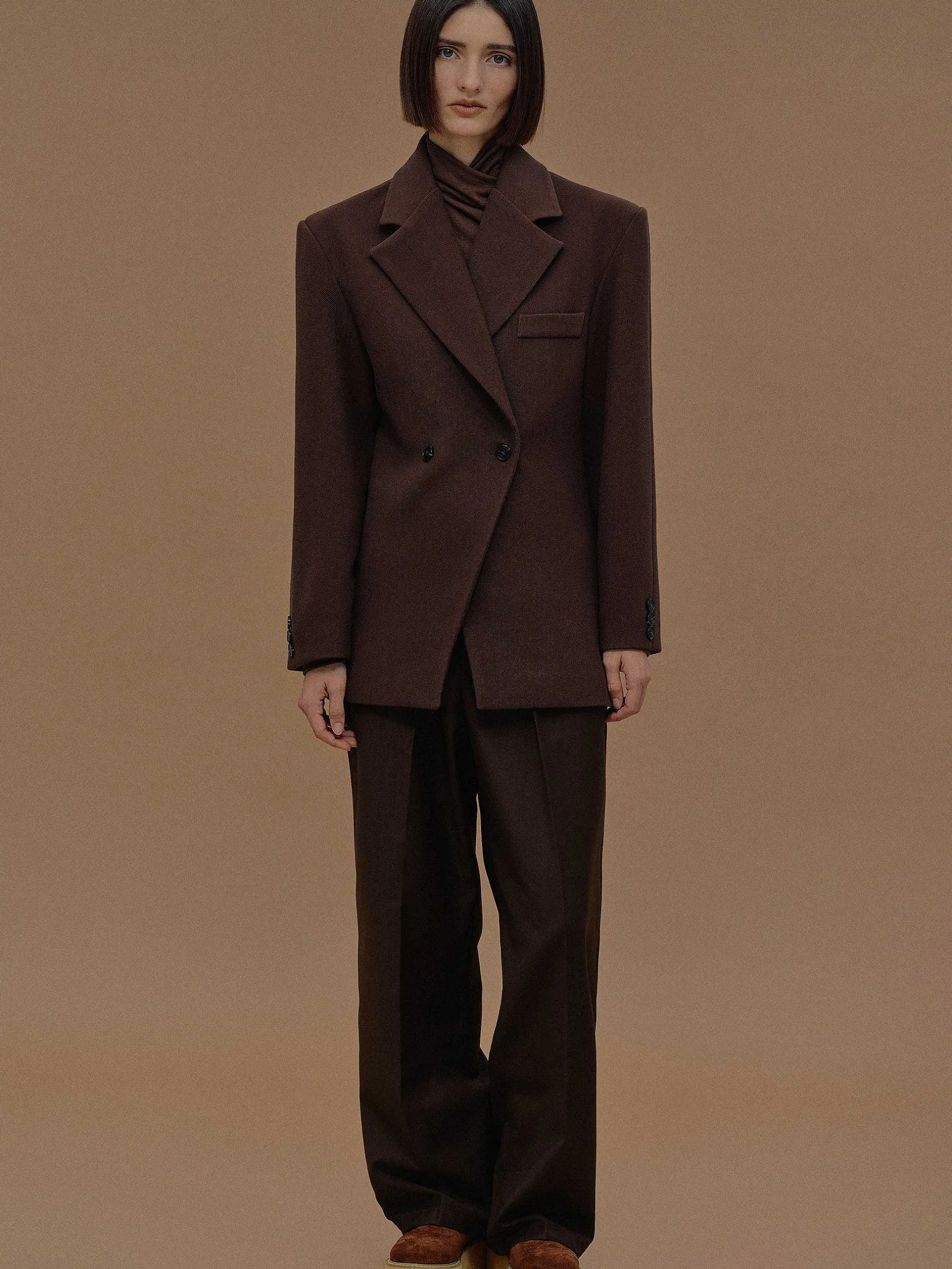 Clothing-Source Unknown Nangy Double Breasted Cinched Blazer, Pecan