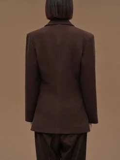 Clothing-Source Unknown Nangy Double Breasted Cinched Blazer, Pecan