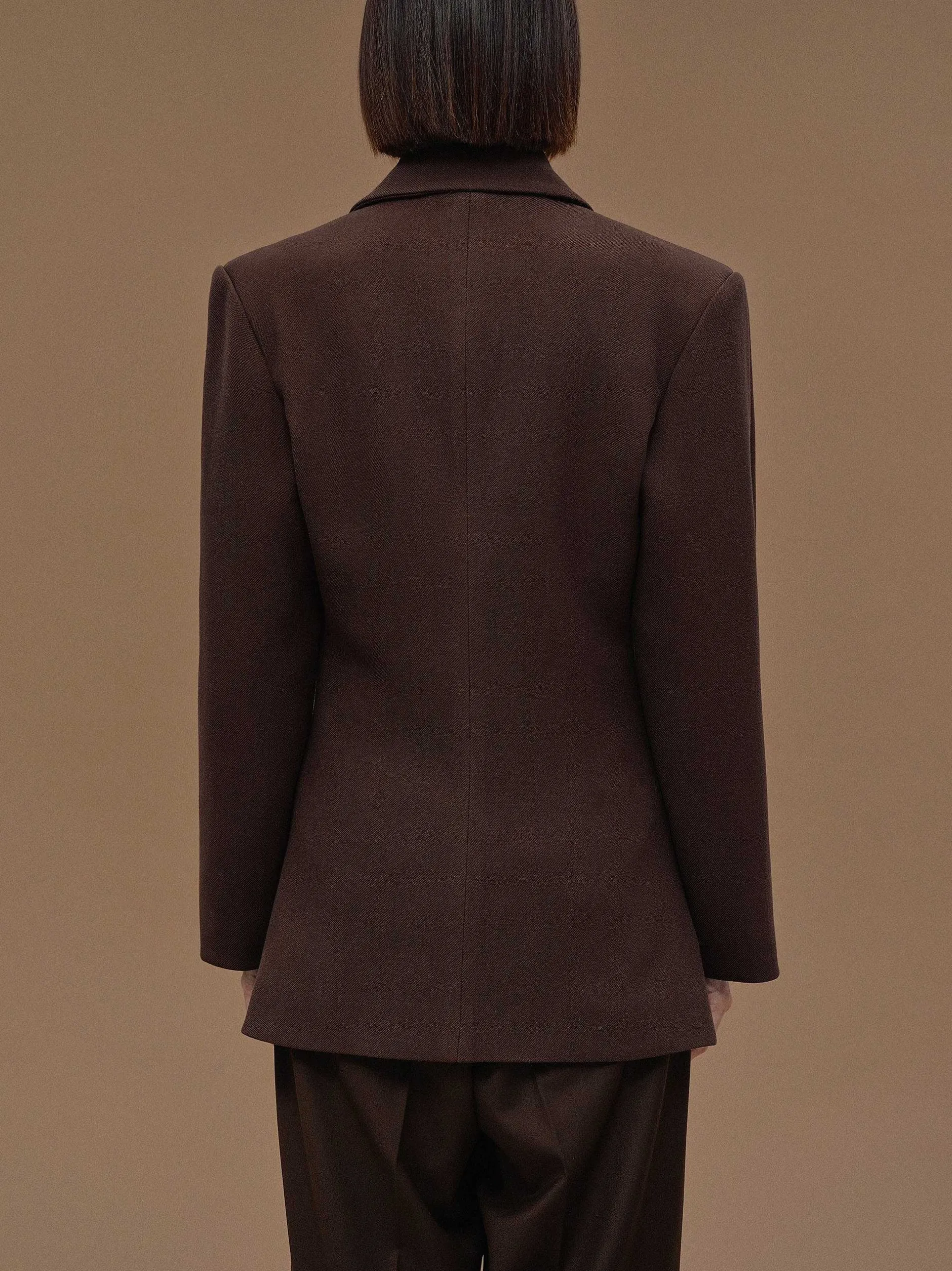Clothing-Source Unknown Nangy Double Breasted Cinched Blazer, Pecan