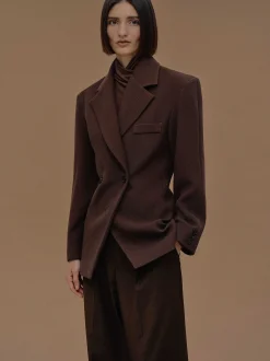 Clothing-Source Unknown Nangy Double Breasted Cinched Blazer, Pecan