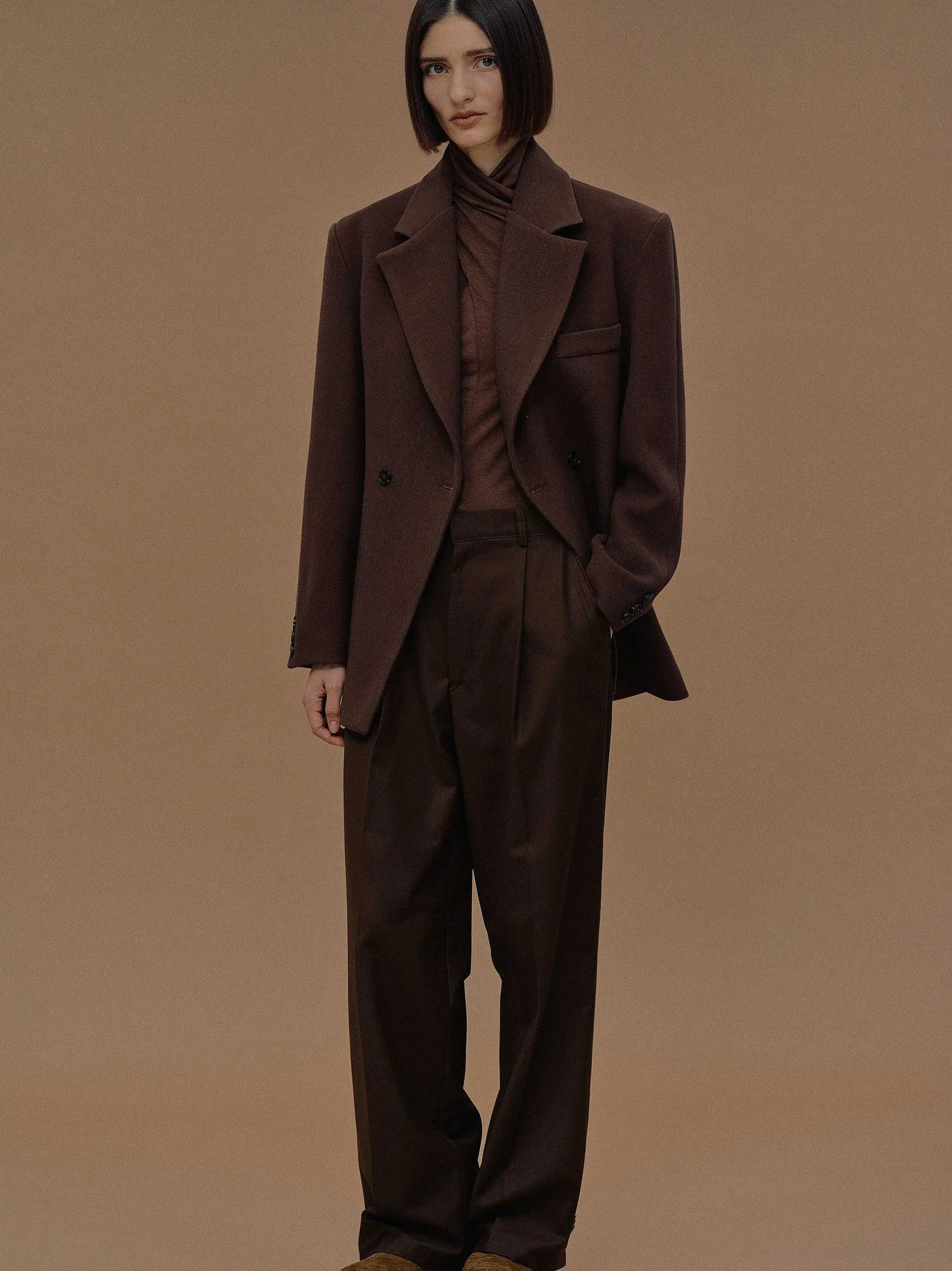Clothing-Source Unknown Nangy Double Breasted Cinched Blazer, Pecan