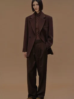 Outerwear-Source Unknown Nangy Double Breasted Cinched Blazer, Pecan