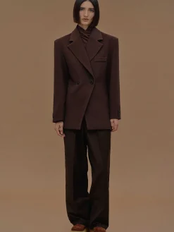 Outerwear-Source Unknown Nangy Double Breasted Cinched Blazer, Pecan
