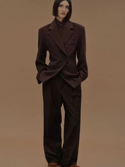 Outerwear-Source Unknown Nangy Double Breasted Cinched Blazer, Pecan
