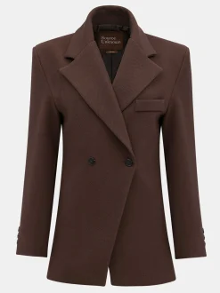Outerwear-Source Unknown Nangy Double Breasted Cinched Blazer, Pecan