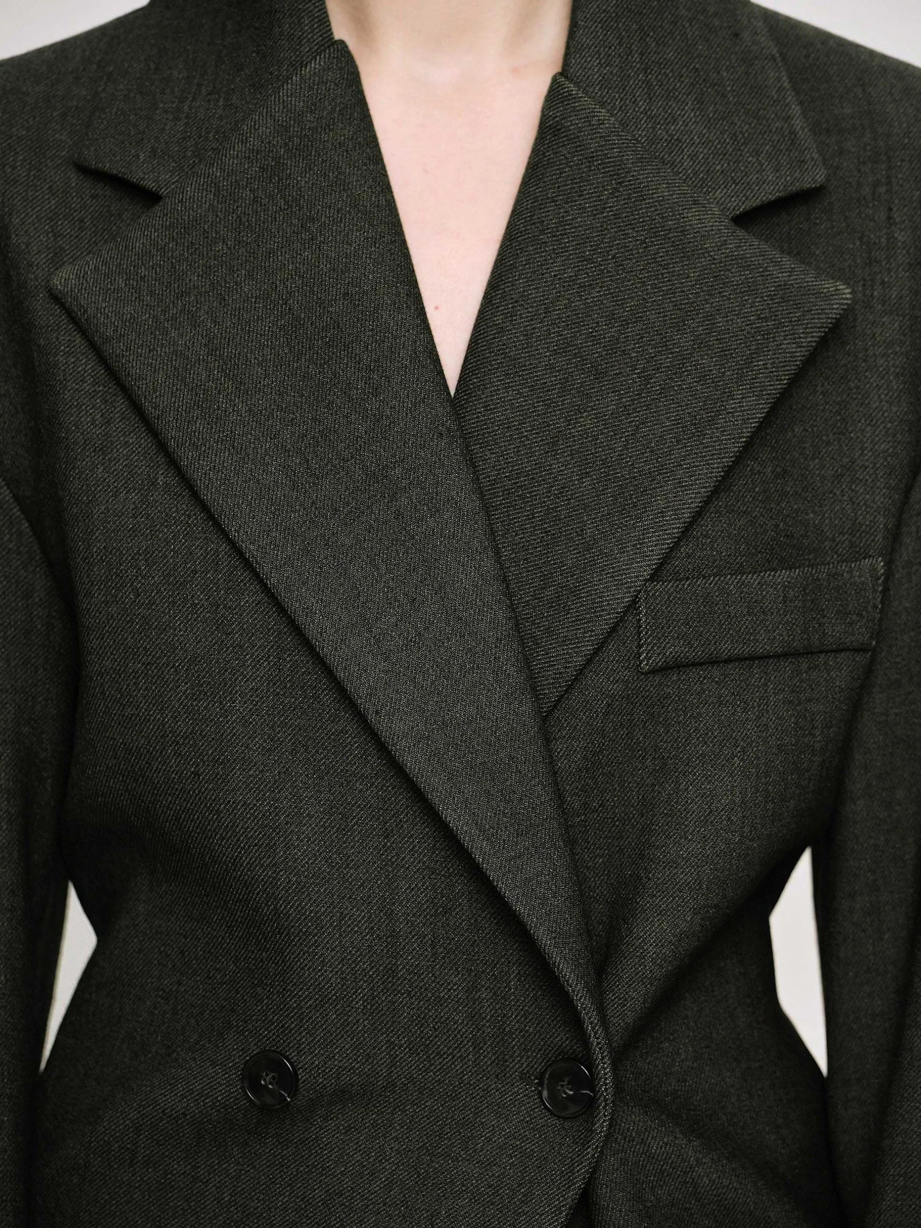 Clothing-Source Unknown Nangy Double Breasted Cinched Blazer, Charcoal Grey