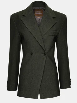 Clothing-Source Unknown Nangy Double Breasted Cinched Blazer, Charcoal Grey