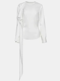 Tops-Source Unknown Notte Draped Scarf Blouse, White
