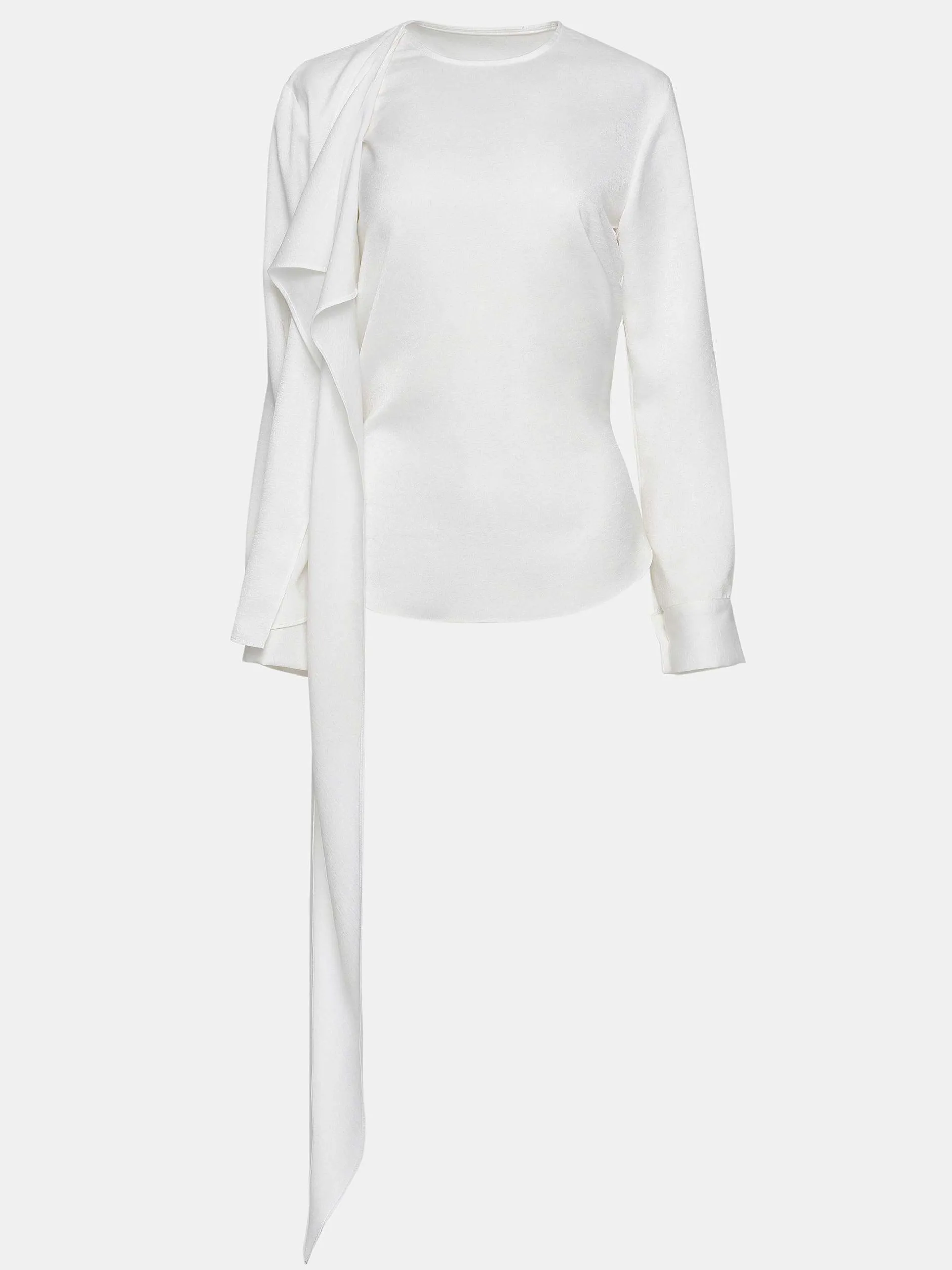 Tops-Source Unknown Notte Draped Scarf Blouse, White