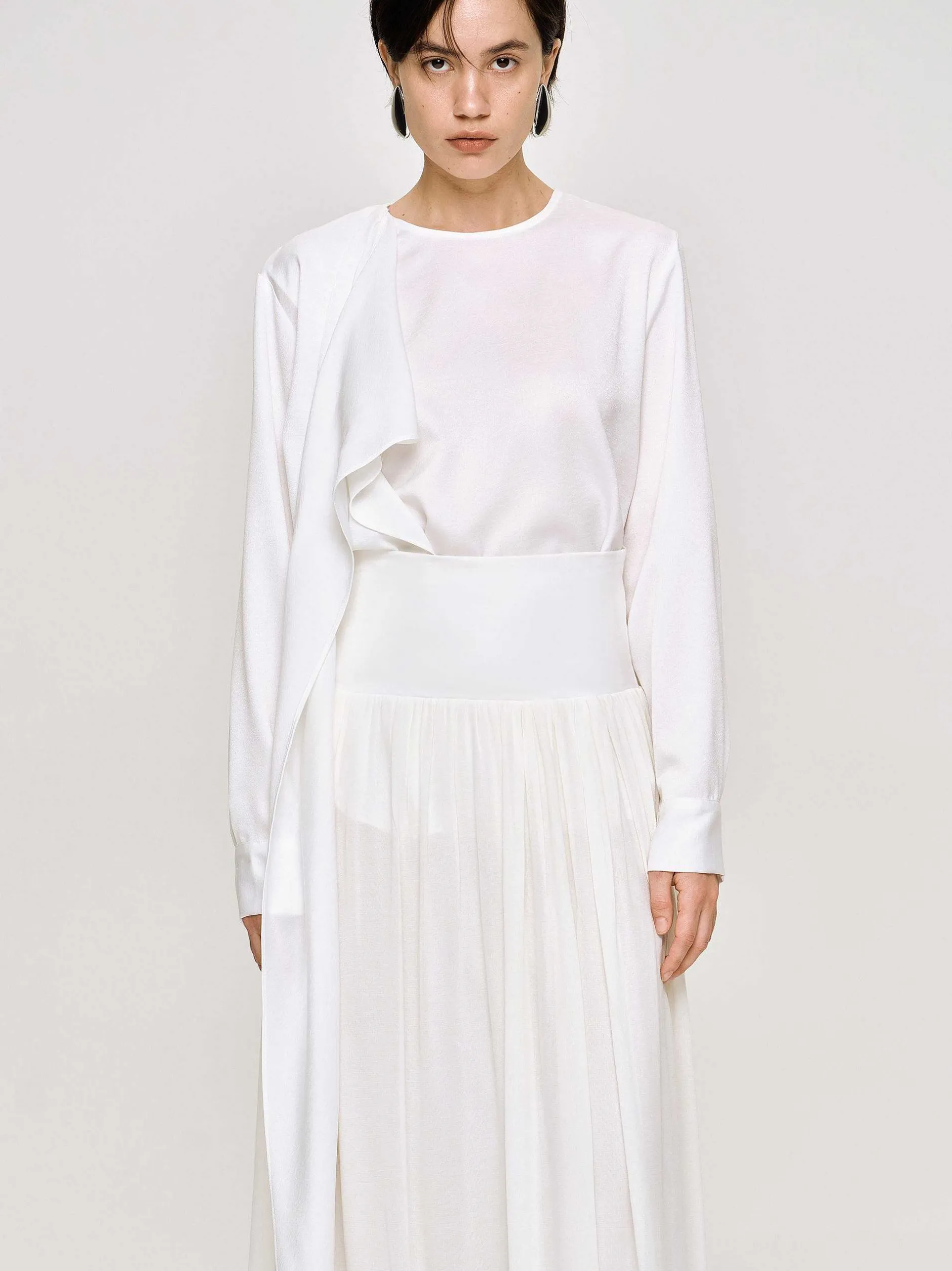 Tops-Source Unknown Notte Draped Scarf Blouse, White