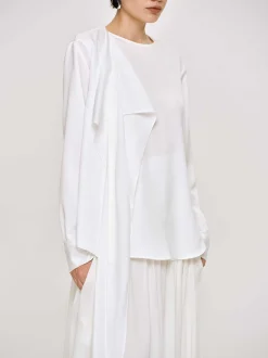 Tops-Source Unknown Notte Draped Scarf Blouse, White