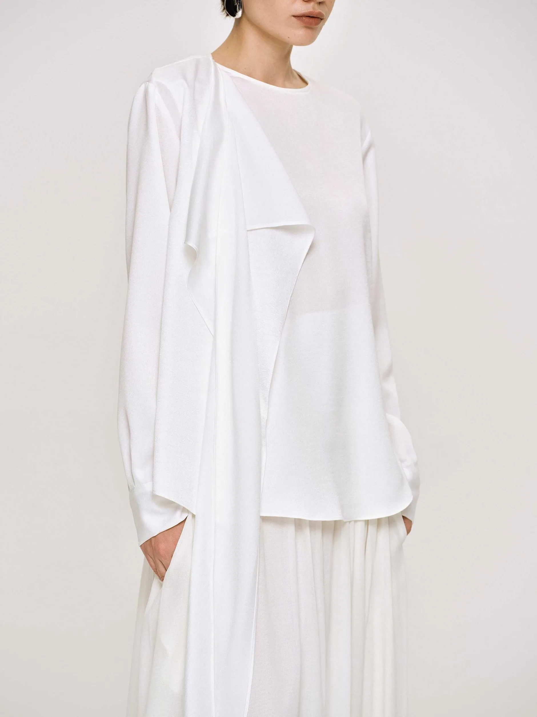 Tops-Source Unknown Notte Draped Scarf Blouse, White
