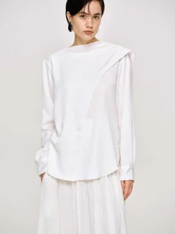Tops-Source Unknown Notte Draped Scarf Blouse, White