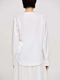 Tops-Source Unknown Notte Draped Scarf Blouse, White
