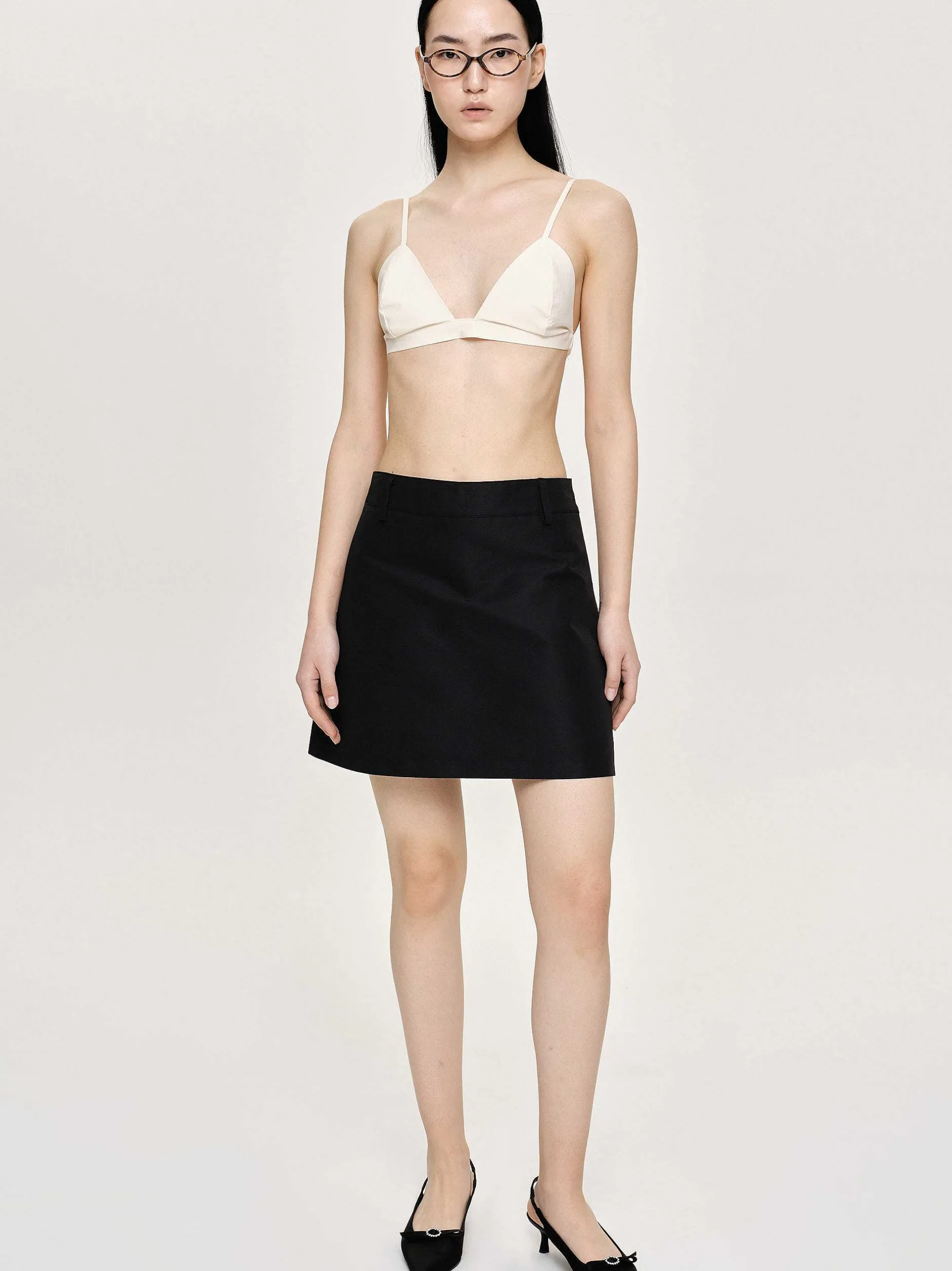 Clothing-Source Unknown Nylon Suit Miniskirt, Black