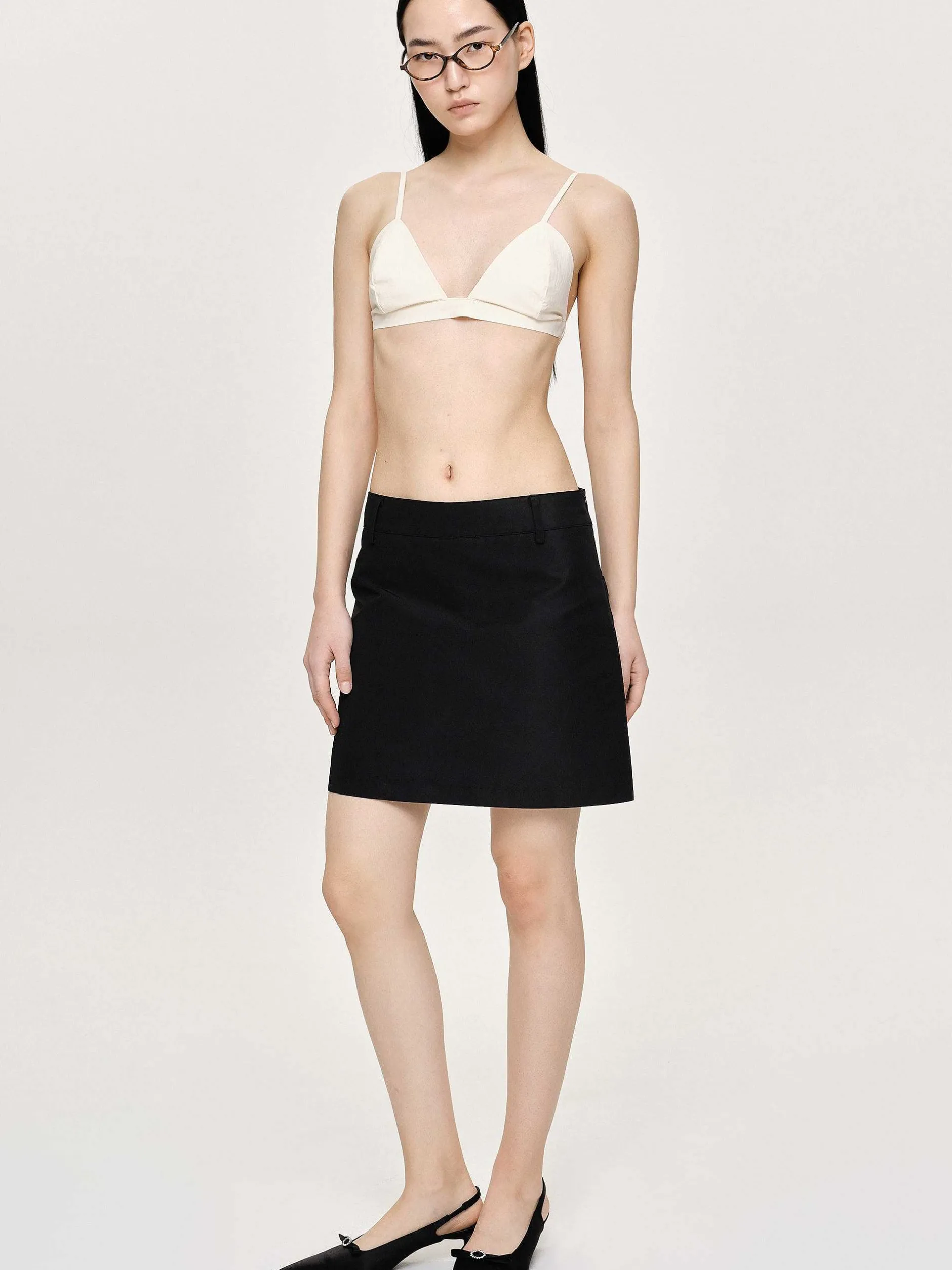 Clothing-Source Unknown Nylon Suit Miniskirt, Black