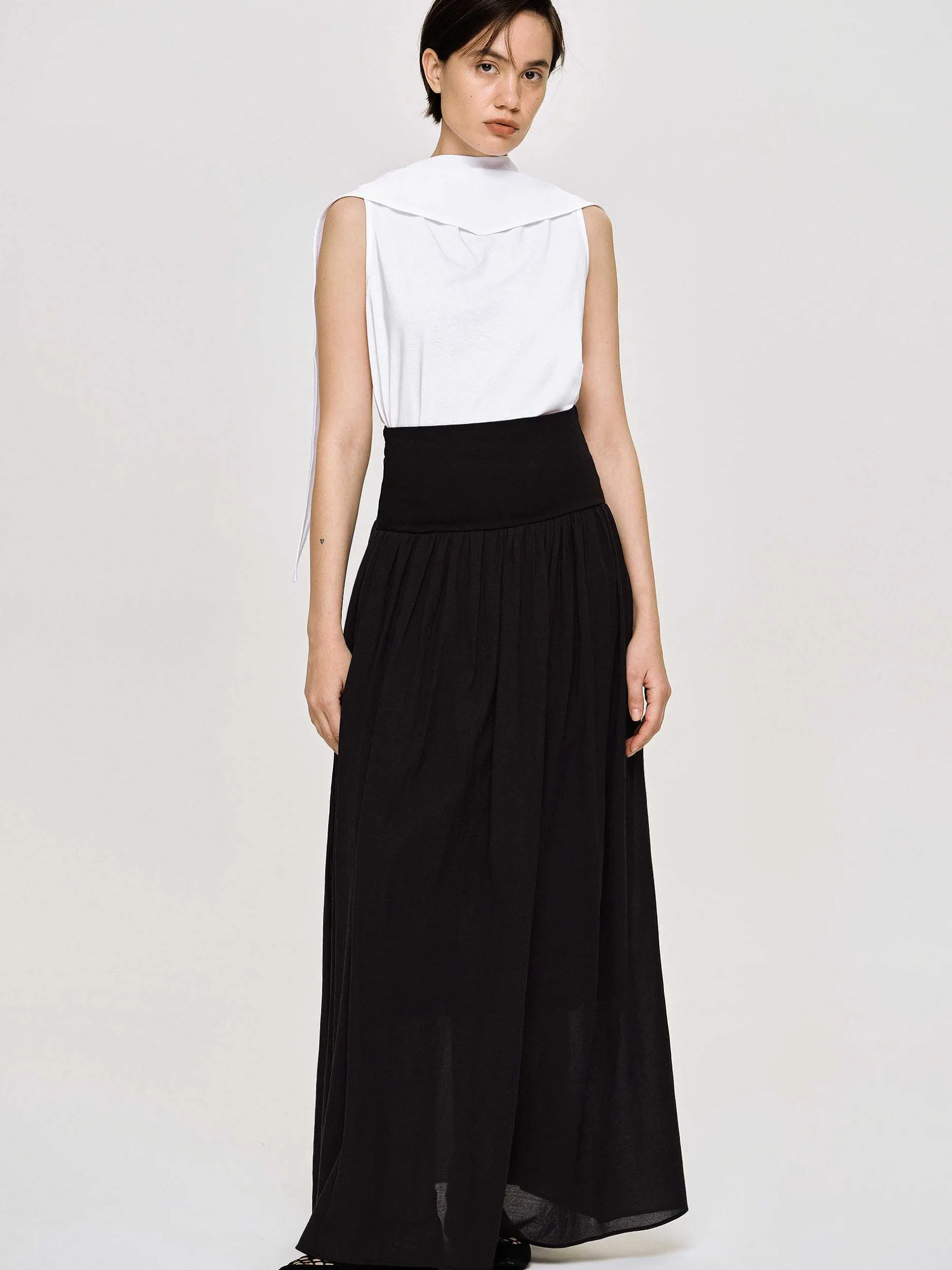 Bottoms-Source Unknown Ocelia Drop Waist Maxi Skirt, Black