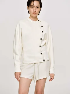 Accessories-Source Unknown Offset Button Jacket, Cream