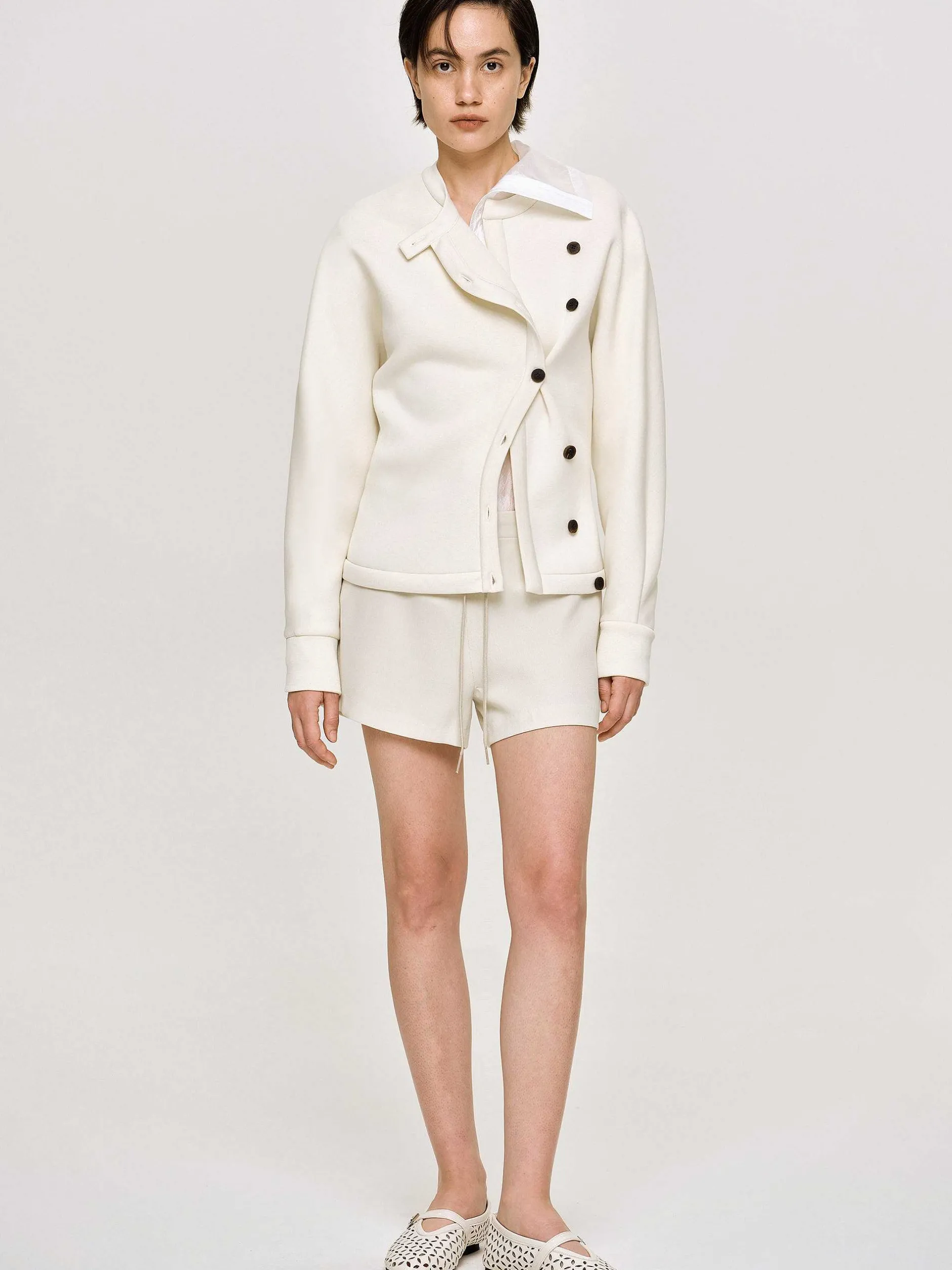 Accessories-Source Unknown Offset Button Jacket, Cream