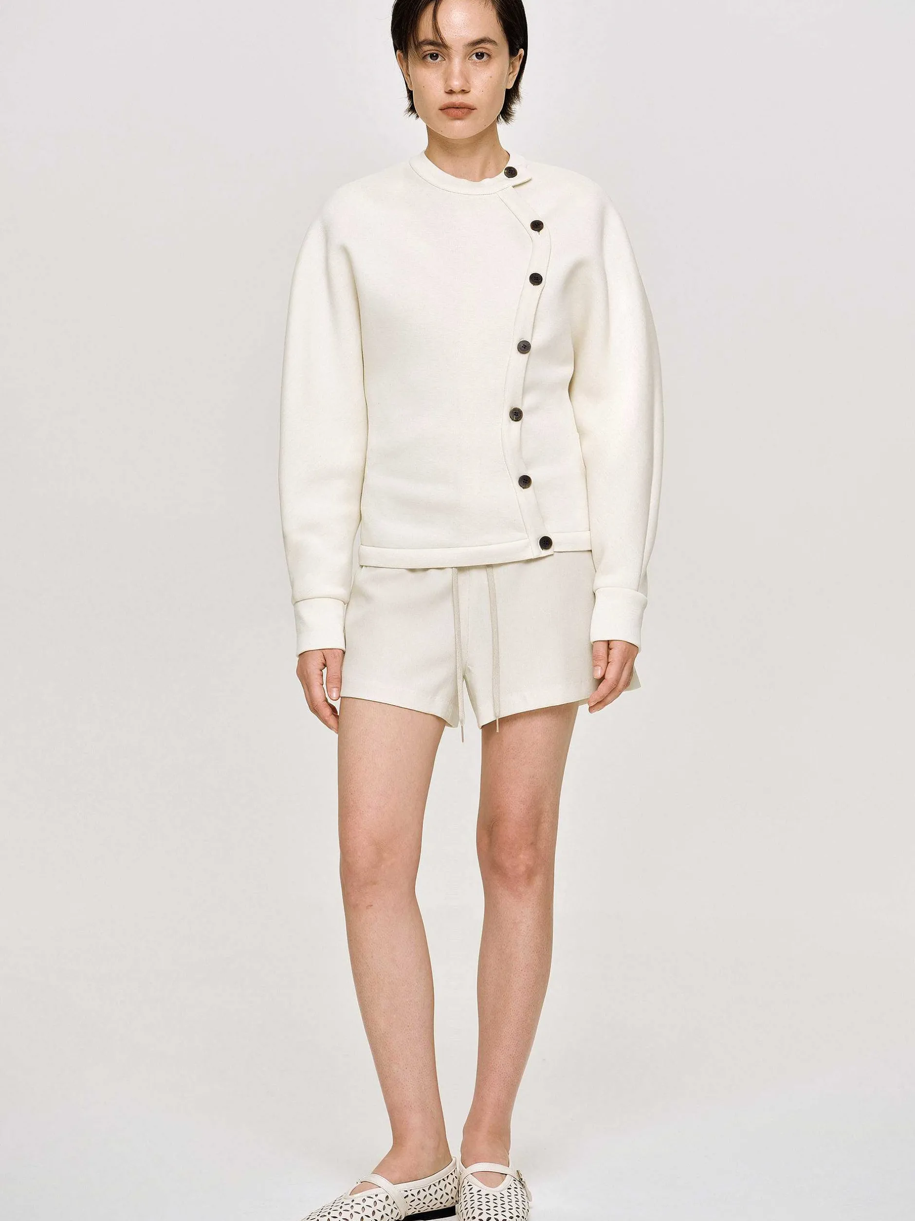 Accessories-Source Unknown Offset Button Jacket, Cream