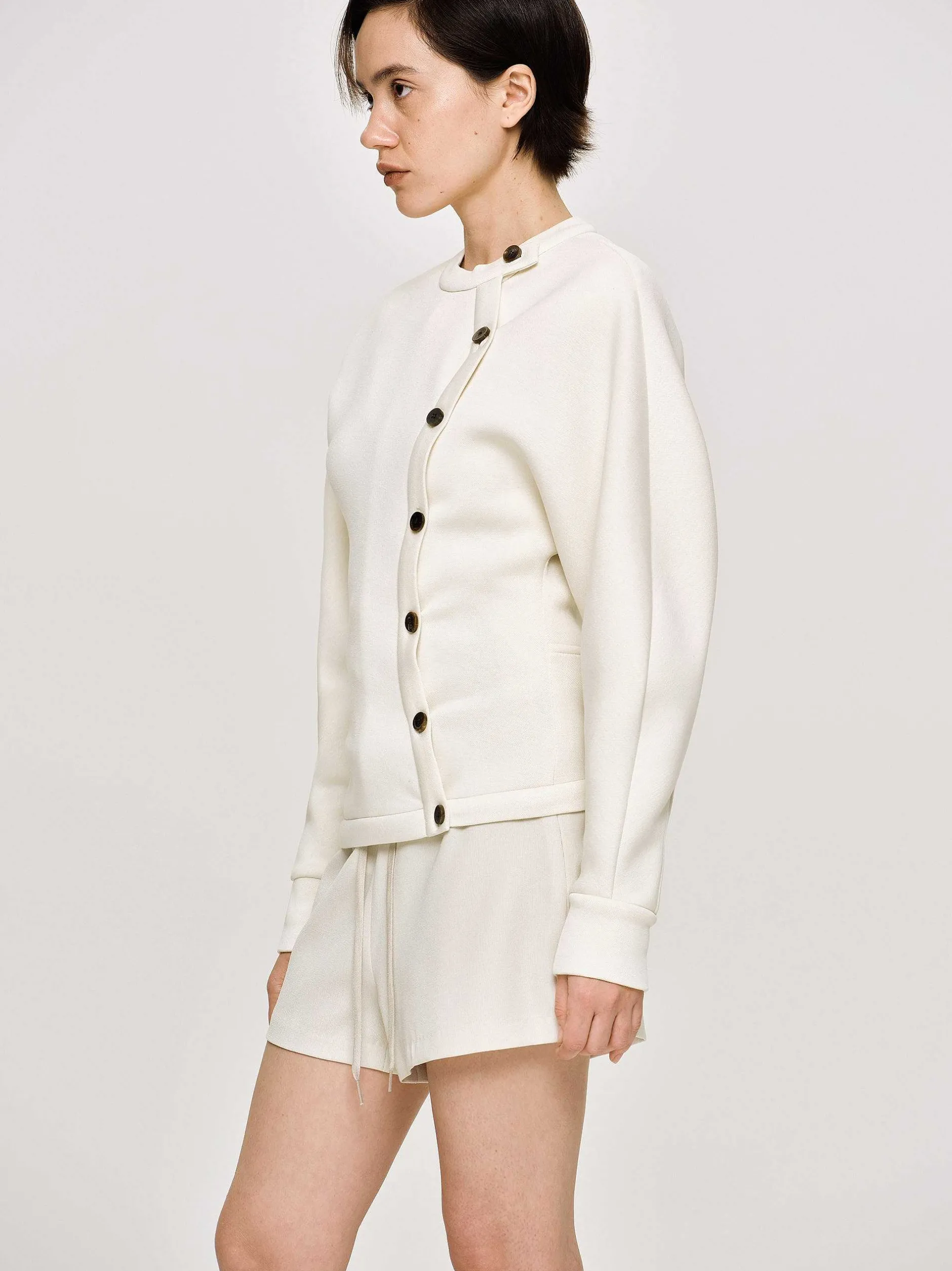 Accessories-Source Unknown Offset Button Jacket, Cream