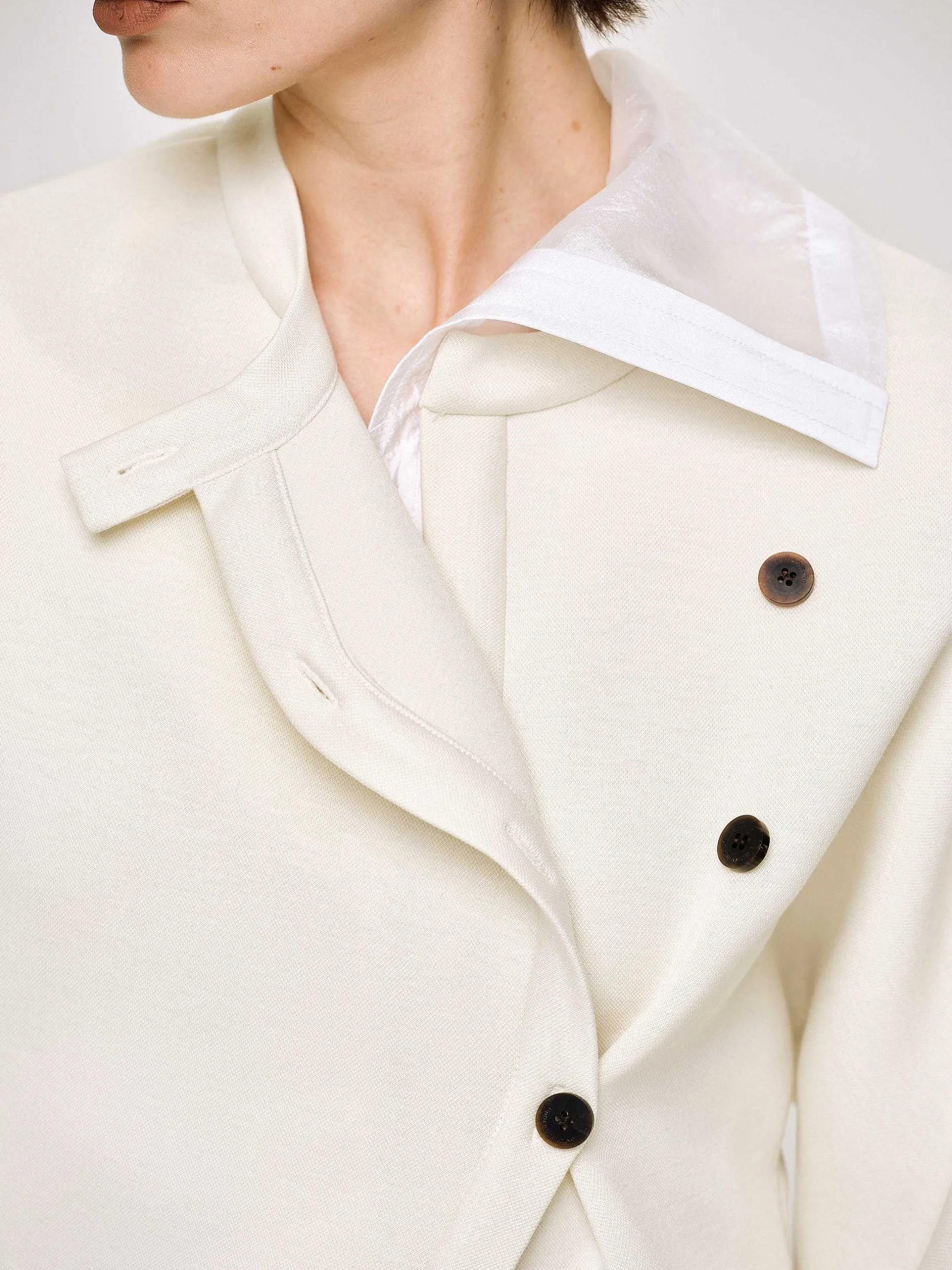 Accessories-Source Unknown Offset Button Jacket, Cream