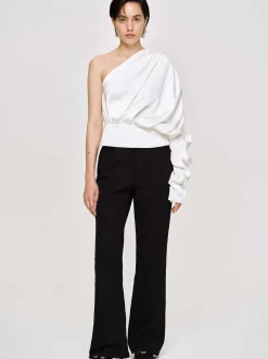Tops-Source Unknown One-Shoulder Blouse, White