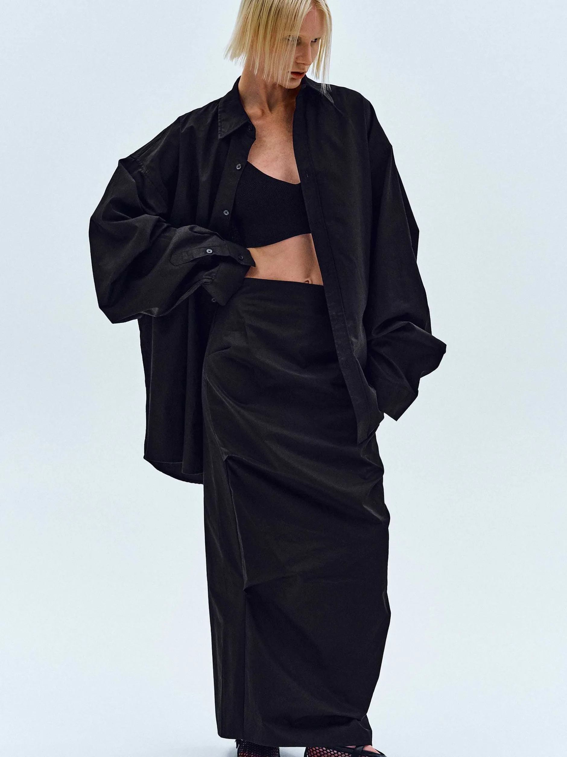 Accessories-Source Unknown Over-Fit Cotton Shirt, Black
