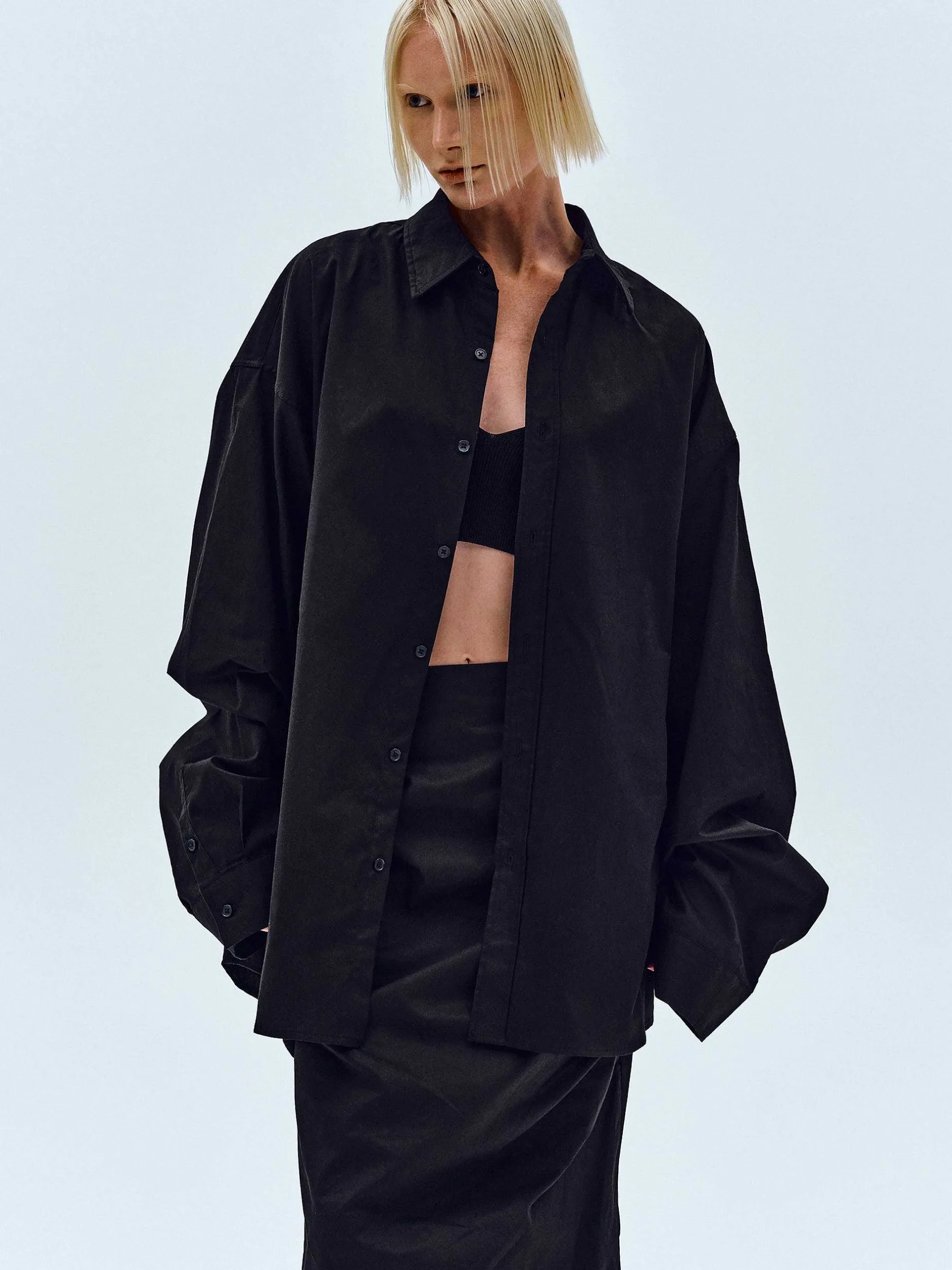 Accessories-Source Unknown Over-Fit Cotton Shirt, Black