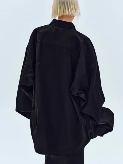 Accessories-Source Unknown Over-Fit Cotton Shirt, Black