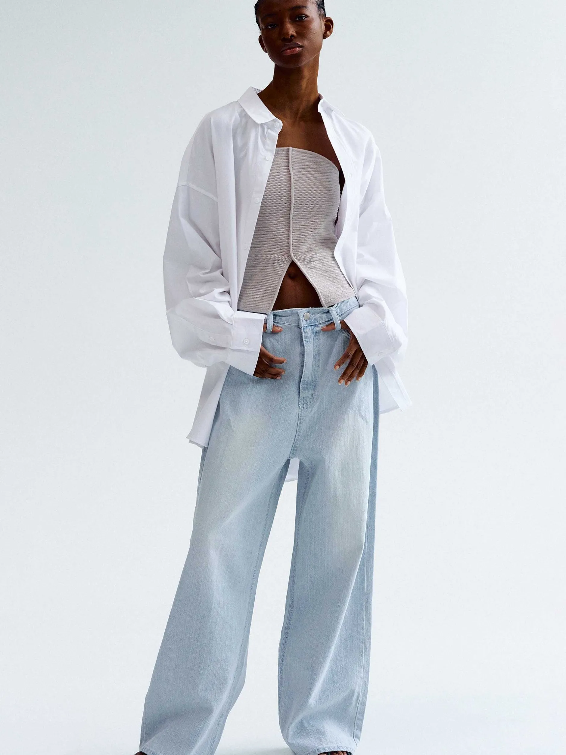 Accessories-Source Unknown Over-Fit Cotton Shirt, White