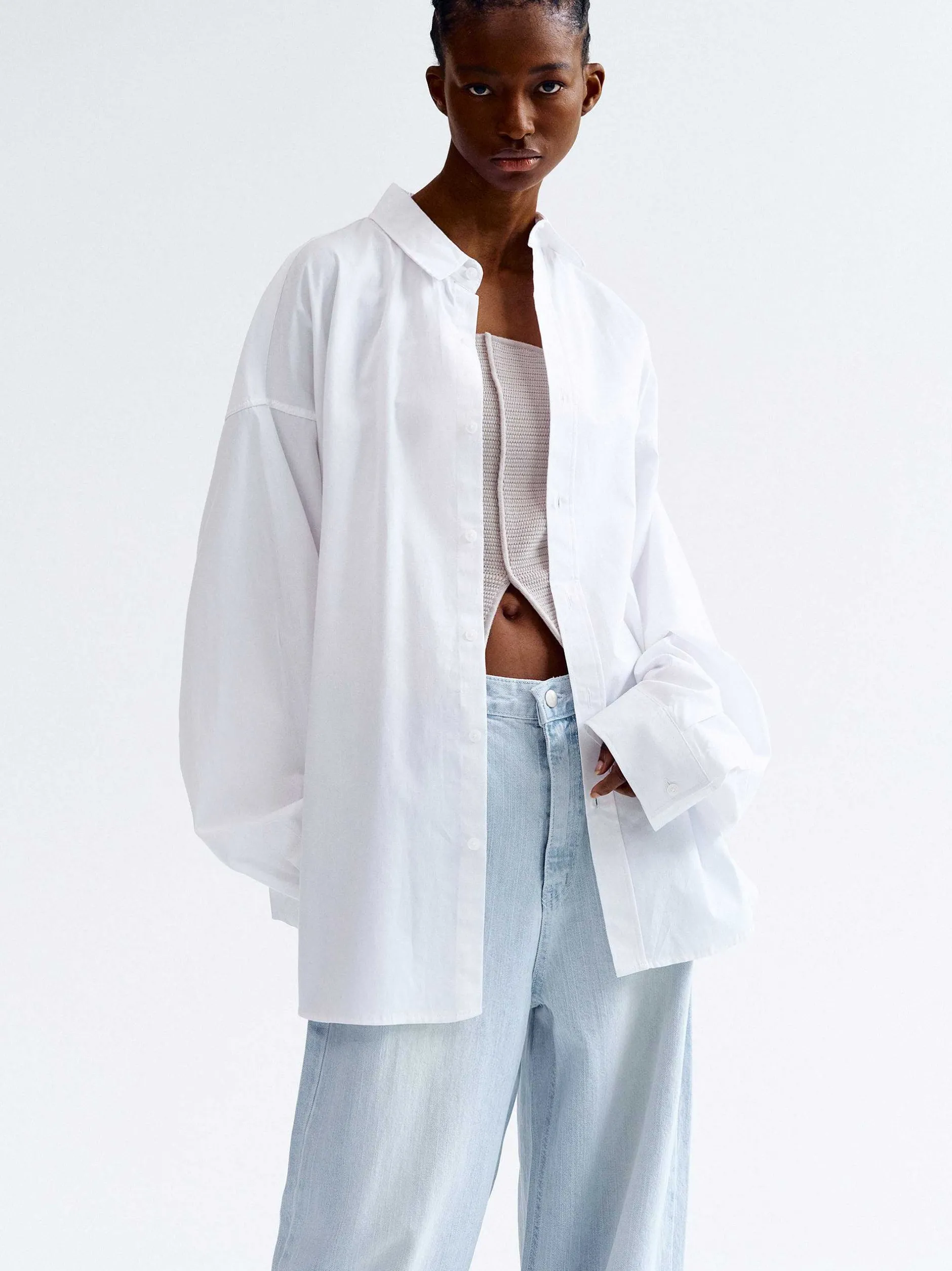Accessories-Source Unknown Over-Fit Cotton Shirt, White