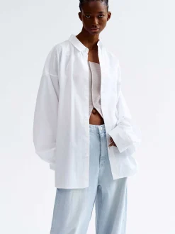 Accessories-Source Unknown Over-Fit Cotton Shirt, White